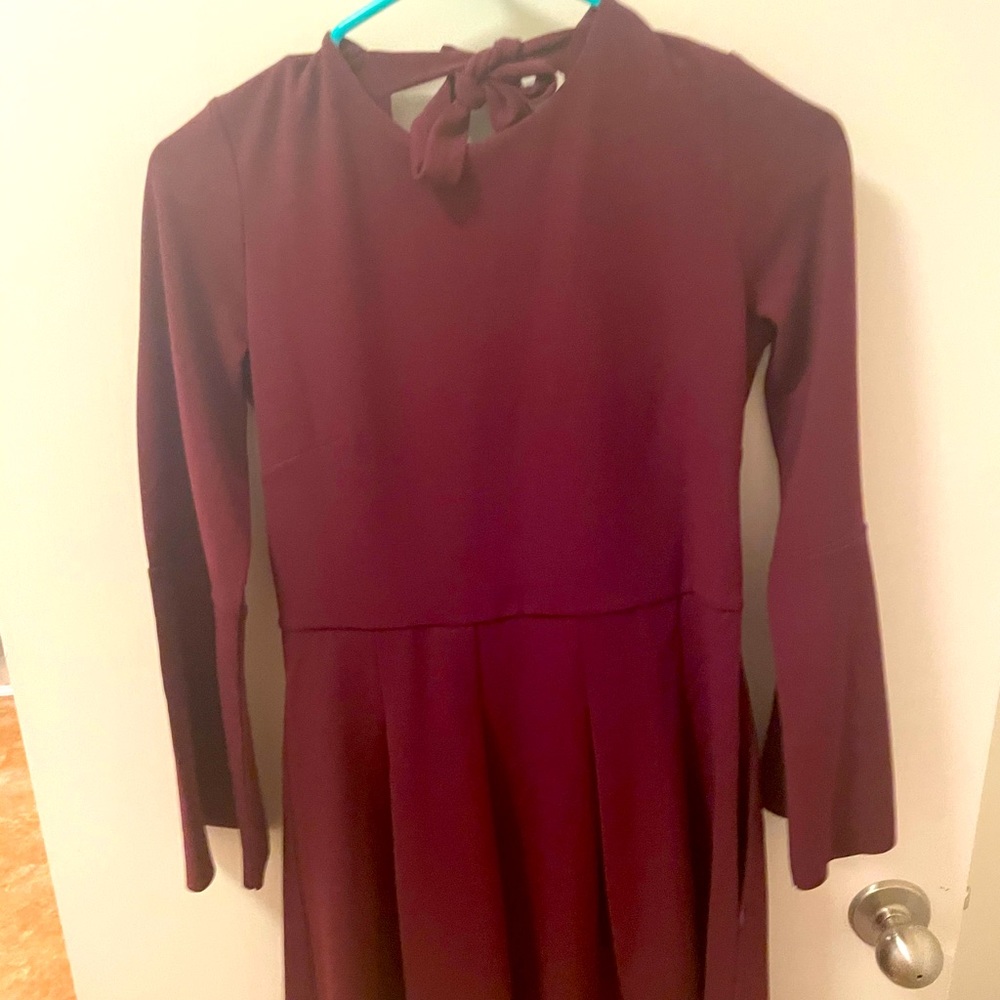 Long Sleeve Maroon Open Back Dress